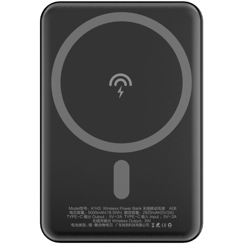 Powerbank magnétique 5 000 mAh avec chargeur à induction MagSafe, noir