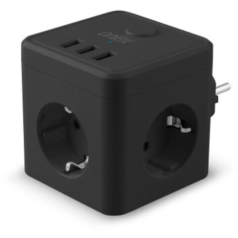 POWERCUBE 10A 3 TOMAS + 3USB ONLEX SIN CABLE NEGRO
