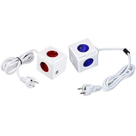 POWERCUBE Extended USB + Allocacoc 1402BL/DEEUPC PowerCube Extended 4-Power Strip, 1.5 Meter Cable, 2 USB and Table Stand Kit, Blue, 250 V