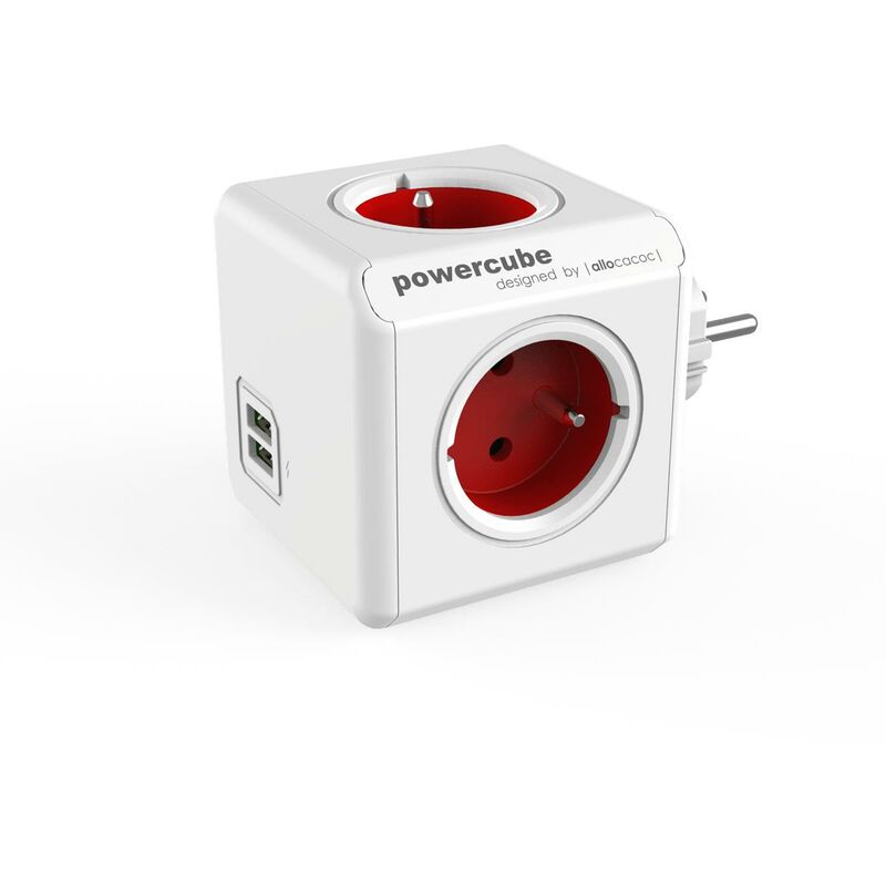 PowerCube Original usb Type e Indoor 4AC Outlet(s) Red Multiple Base - Multiple Base (Indoor, 4 ac Outlets, Type e (fr), Red, ce, 16 a) - Allocacoc