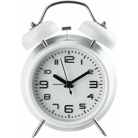 Powerful Alarm Clock for Heavy Sleeping Adults, Silent Double Bell Bedroom Alarm Clock, Battery Powered Analog Alarm Clock with Backlight (4 inch, White)