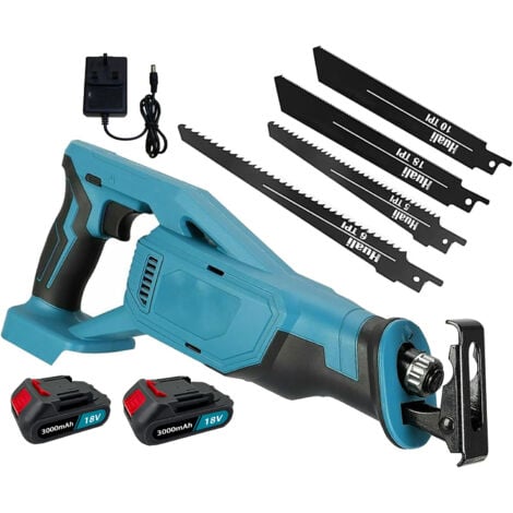 MAWIRON Powerful Cordless Variable Speed ​​Reciprocating Saw，2x3000mah Battery and Charger,Speed ​​Change and Lock Button with 4 Saw Blades,Compatible with Makita Batteries