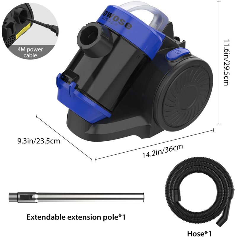 Powerful Cyclonic Bagless Cylinder Vacuum Pet Brush Hepa Filter Cleaner 3600W