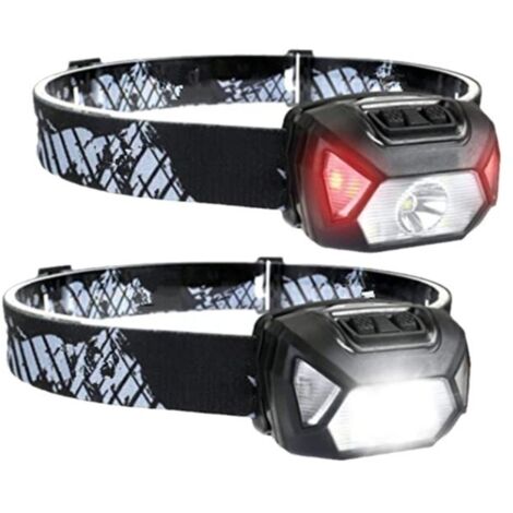 Powerful Rechargeable LED Headlamp, Super Bright LED Head Torch White and Red Light 6 Lighting Modes IPX4 for Running, Fishing, Cycling, Camping - 2 Pcs