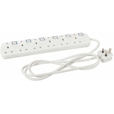 Powermaster Switched Extension Lead with Neon Indicator 230V - 6-Gang 2m