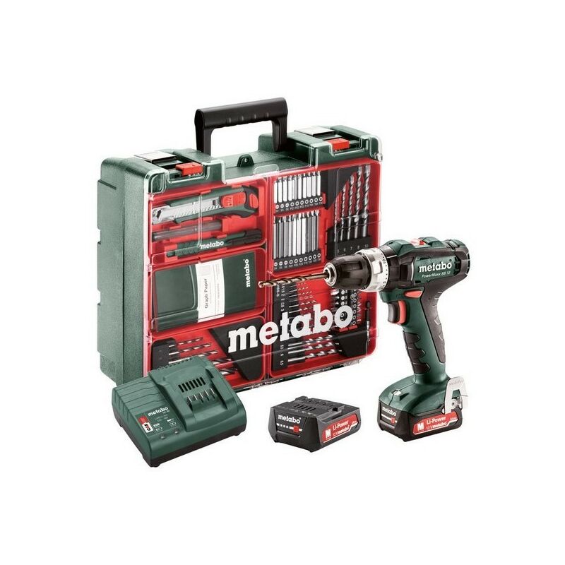 

Metabo - 601076870 Taladro percutor a bateria 12V 2x 2Ah Li-Ion PowerMaxx SB 12 Mobile Workshop Con maletín