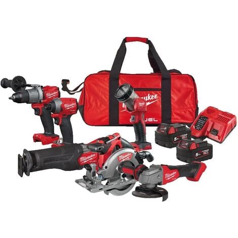 Powerpack 6 machines : Perçeuse + Visseuse + Scie sabre + Meuleuse + Scie circulaire M18 FPP6K2-502B Milwaukee - 4933479422