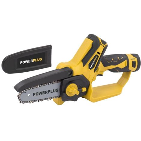 Powerplus Motosega con batteria da 12 V e caricabatterie, piccola sega elettrica con sega da 100 mm per funzionamento con una sola mano, attrezzi da giardino per un facile giardinaggio