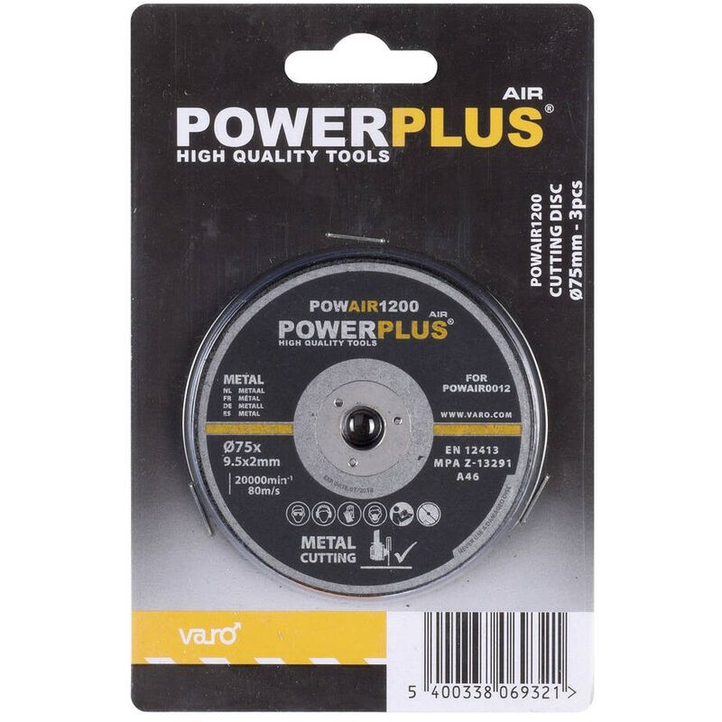 

POWAIR1200 Disco de corte 75mm para amoladora neumática POWAIR0012 3 uds - Powerplus