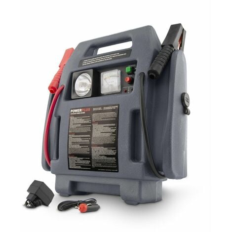 Powerplus Station d'Alimentation Électrique 4-en-1 POWE80090 - Démarreur de Secours de 1600 cc - Alimentation de 7000 mAh - Compresseur de 17 Bars - Lumière de 3,6 W
