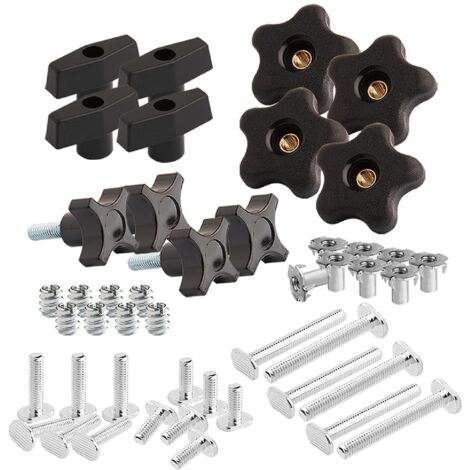 POWERTEC 71173 Kit manopola a T, bulloni filettati 1/4-20 e rondelle, set da 46 pezzi, bulloni a T, accessori per binari a T, per maschere e apparecchi per la lavorazione del legno