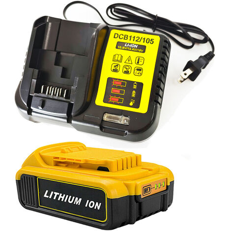 Powerwings – Pack de 2 batteries lithium 18V 2.0Ah pour DEWALT DCB180 DCB181 DCB182 DCB184 DCB185 – Chargeur DCB112 inclus – Compatible avec outils 20V
