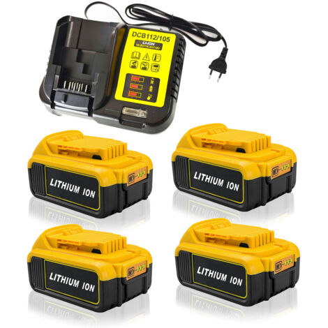 Powerwings – Pack de 4 batteries lithium 18V-20V 5,0Ah – Indicateur LED – Chargeur DCB112 inclus – Compatible avec outils DEWALT