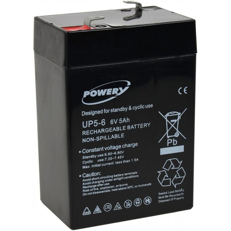 

Powery Batería de GEL para Linterna Halógena Johnlite 6V 5Ah (Reemplaza también 4Ah 4,5Ah)