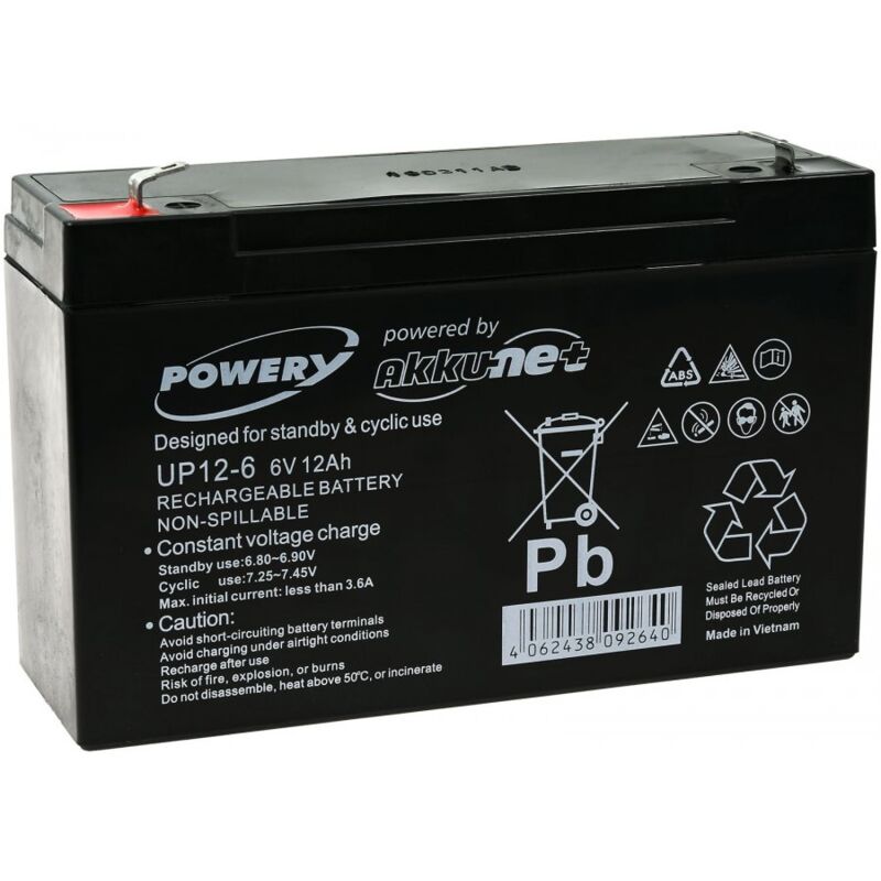 

Powery Bateria de GEL para Sistemas solares, Elevadores, Montacargas 6V 12Ah (Reemplaza también 10Ah)