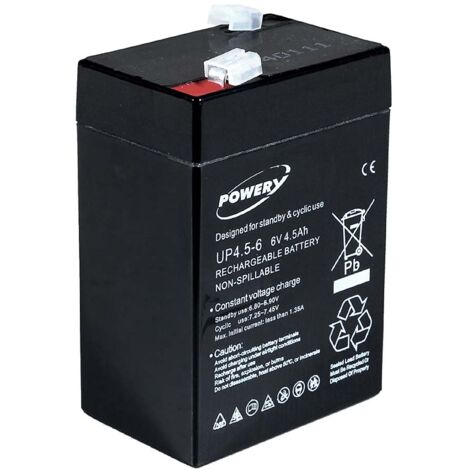 Powery Batería de GEL para Vehículo infantil Peg Perego Feber Injusa Smoby Diamec 6V 4,5Ah (Reemplaza también 4Ah 5Ah)