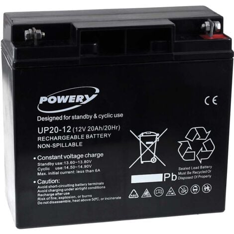 Powery Batería de GEL UP20-12 compatible con FIAMM Modelo FG21803 12V 20Ah