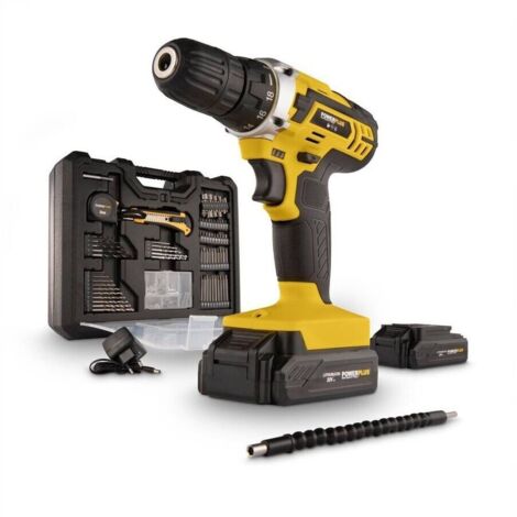 POWX00830 - Taladro atornillador 20V - incl. 2 baterías 20V 1,3Ah y cargador - 134 acc.