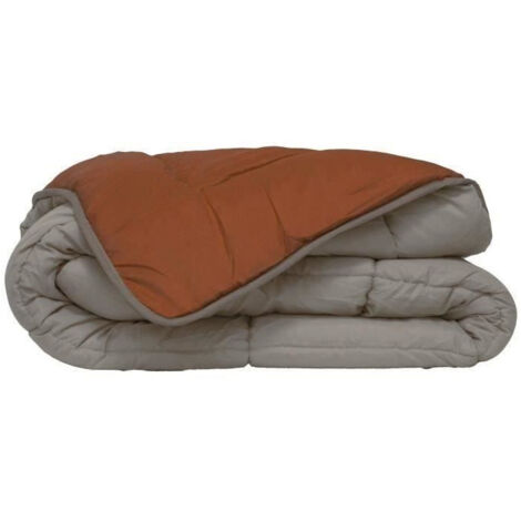POYET MOTTE Couette Microfibre 400g/m2 CALGARY - 200 x 200 cm - Gris galet et Marron gimgembre