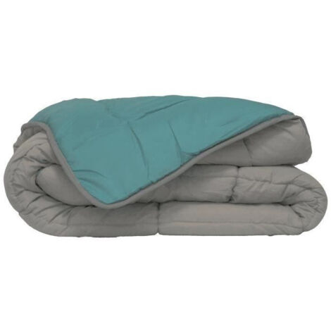 POYET MOTTE Couette Microfibre 400g/m2 CALGARY - 200 x 200 cm - Gris galet et Vert lac