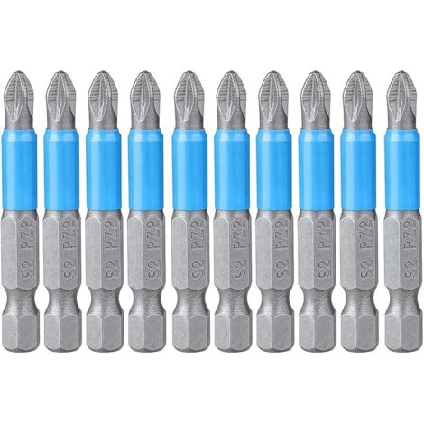 PoziDriv PZ2 Lot de 10 embouts de tournevis magnétiques Pozi, 1/4", 50 mm de long, en acier S2, pour visseuse sans fil