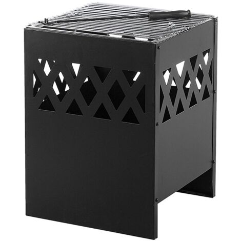 Pozo de fuego chimenea de acero negro cuadrado para jardín Shiga - Negro