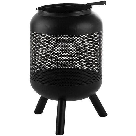 Pozo de fuego chimenea de acero negro forma de tambor para jardín Veer - Negro