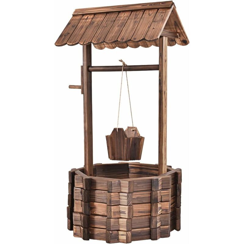 

Pozo de Madera con Techo Cubo de Flores Maceta Decoración de Jardín 56x56x114 cm