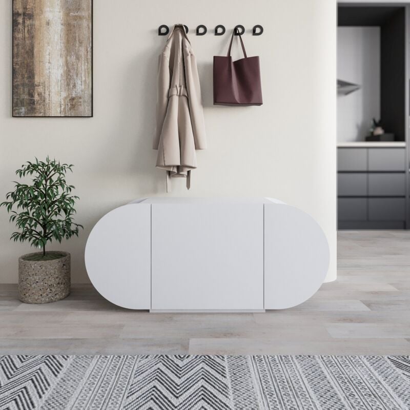 Banc Blanc pour Chaussures avec Capacité de Rangement, 110x50x40,4 cm, Pour Hall d'Entrée ou Couloir
