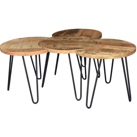 POZZ - Lot de 4 Tables d'Appoint Modulables en Manguier