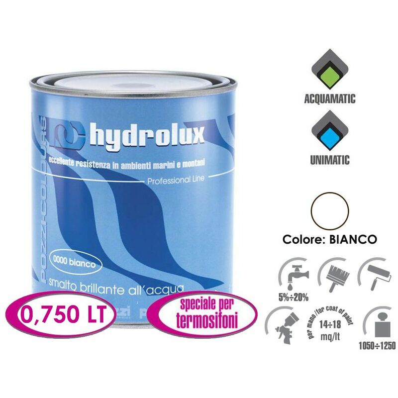 Image of Pozzi-colours - Pozzi Hydrolux 750 ml smalto bianco lucido all'acqua per termosifoni inodore acrilico satinato legno ferro muro