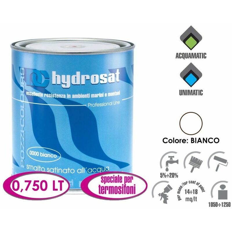 Image of Pozzi-colours - Pozzi Hydrosat 750 ml smalto bianco per termosifoni acrilico satinato all'acqua legno metallo e muri