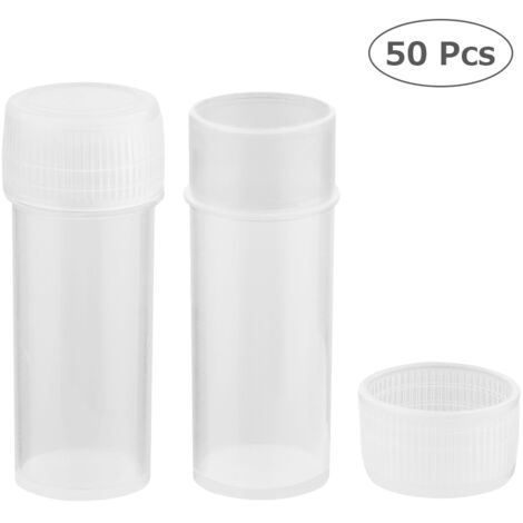 PP-Aufbewahrungsfläschchen – 43 mm durchsichtige, weiße Fläschchen – 50er-Packung für Pulver, Tabletten, Granulate