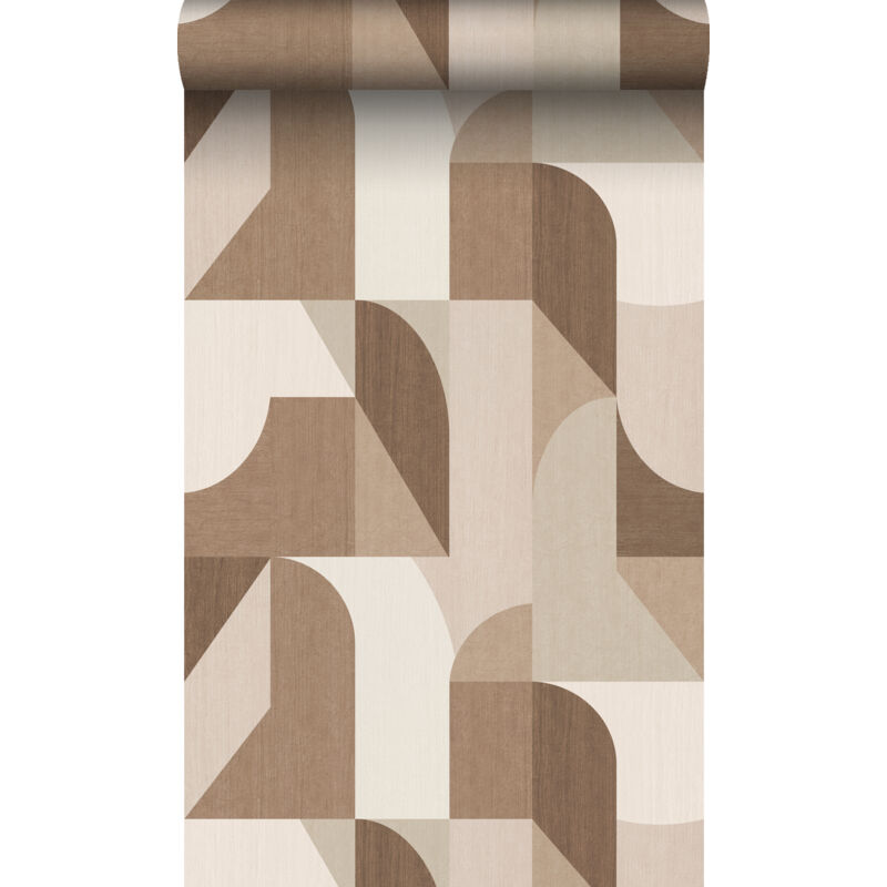 Papier peint cercles de style Bauhaus marron et beige Origin Wallcoverings