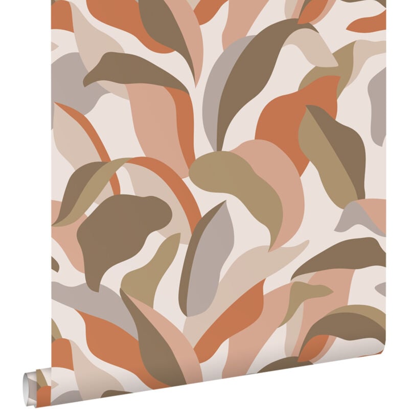 Papier peint feuilles tropicales terracotta, marron et beige - ESTAhome