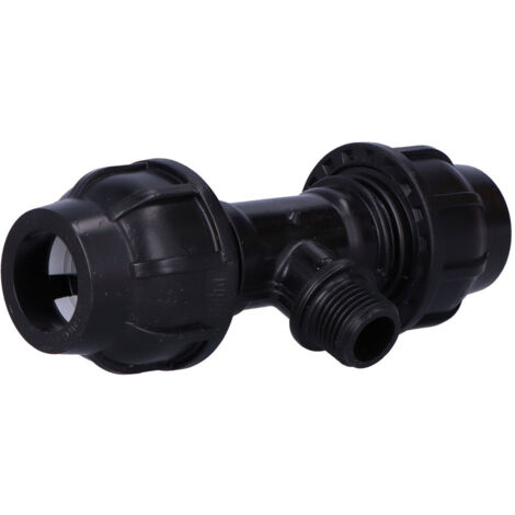 PP-Klemm-T-Stück 90 Grad 25x1/2"x25 GZ Außengewinde PN16, für PE-Rohre, schwarz