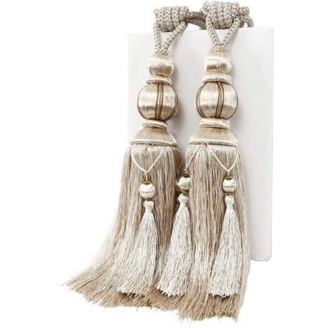 Pr 1 Paire d'embrasses de Rideaux en Corde Fait à la Main avec Pompons pour Rideaux de Fenêtre Drapé Corde pour Décoration de Maison ou de Bureau,Beige