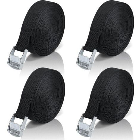 Pr 10M Sangle d'Arrimage, 4 Pièces Sangle à Cliquet avec Boucle de Serrage en Alliage de Zinc pour Fixation Moto/Voiture/Porte Vélo/Bagage/Déménagement Puissance de Traction