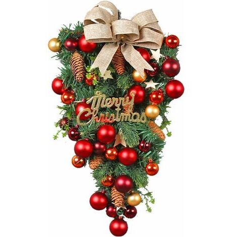 Pr 18,5 pouces Guirlande de Noël Porte d'entrée Tenture murale Ornements de Noël Artificielle Porte en forme de larme Swag, Bonbons de Noël à l'envers Arbre Décoration de Noël à suspendre, Intérieur e