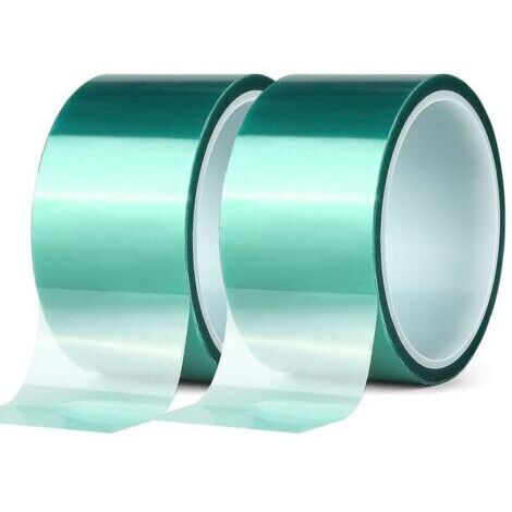 Pr 2 rouleaux Ruban de masquage en polyester haute température vert enduit en poudre PET Idéal pour peindre, anodiser les applications (50mm x 33 m)