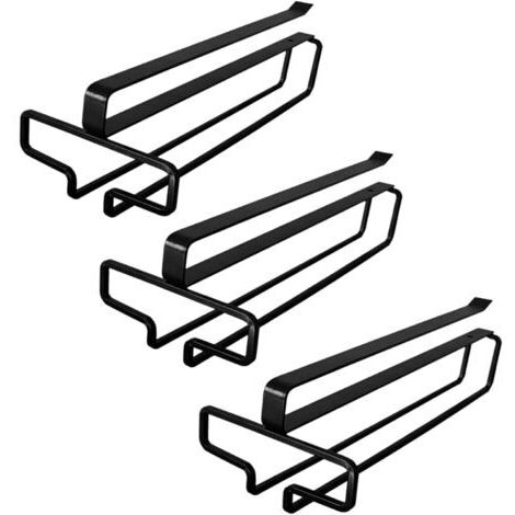 Pr 3 Pièces Porte Verre à Vin Suspendu, Support de Verre à Vin Sous Armoire, Porte-Verres à Pied Suspendu Sans Perçage, Métal Accroche-verres Pour étagère pour Cuisine Café Bar Restaurant (Noir)