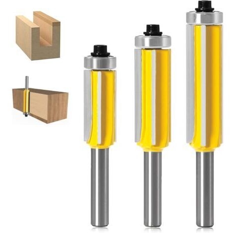 Pr 3 Pièces,Fraise Defonceuse,Tige 4 Flûte Fraise à Copier Avec Roulement Supérieur Fraise Pour Affleurer Droite Carbure Fraisage de Menuiserie Bricolage de Coupe (Métal)