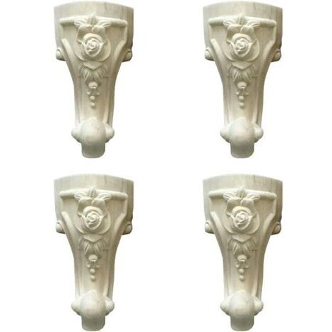 Pr 4 Pièces Pieds de Meuble Sculptés en Bois, 6 Pouces/15 cm en Bois Massif Jambes de Meubles, Table Meubles Jambe Canapé Pieds, Style Européen Sculpture sur Bois Coin Applique Meubles Décor