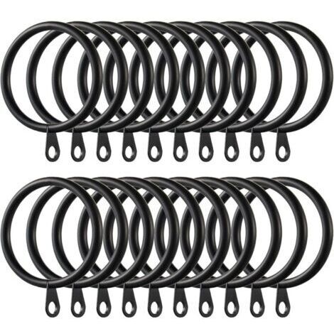 Pr 60pcs Anneaux de Rideau Anneaux Suspendus avec Oeil Fixe Crochets pour Rideaux pour Rideaux et Tringles, 38mm Diamètre Intérieur (Noir)