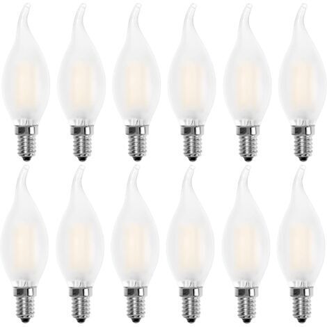 Pr Ampoule LED E14 Flamme,Forme de Bougie,Blanc Chaud 2700K,4W Equivalence Incandescence 40W,400lm, Lot de 12 [Classe énergétique A+]