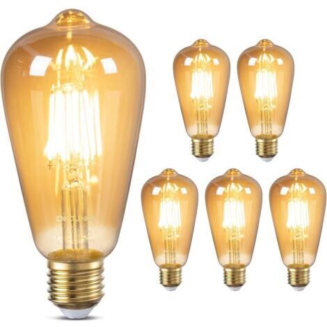 Pr Ampoule Vintage E27, Ampoule edison LED décorative, Blanc chaud verre ambré 2700K, Non dimmable, Lampe à filament LED E27, Ampoule ancienne pour restaurant, café, bar, 6 Piecès [Classe énergétique 