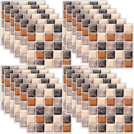 Pr Autocollant de Tuile Mosaïque 18 Pièces Papier Peint Amovible Mur Auto Adhésif pour la Salle de Bain Cuisine Backsplash Décoratifs Carrelage Murs Meubles Stickers Autocollant Mural