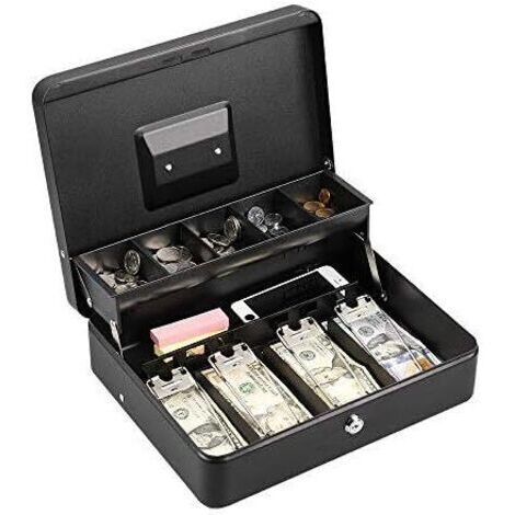 Pr Boîte à billets en métal verrouillable argent, pièce de monnaie et boîte de sécurité grande caisse avec serrure - nouvelle boîte à billets en métal - noir