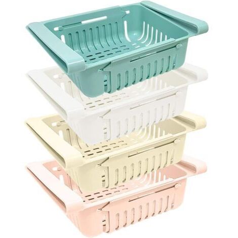 Pr Boîte de Rangement pour Réfrigérateur Set 4 Rangements Rétractables pour Cuisine et Réfrigérateur en 4 Couleurs Bleu, Blanc, Rose et Beige