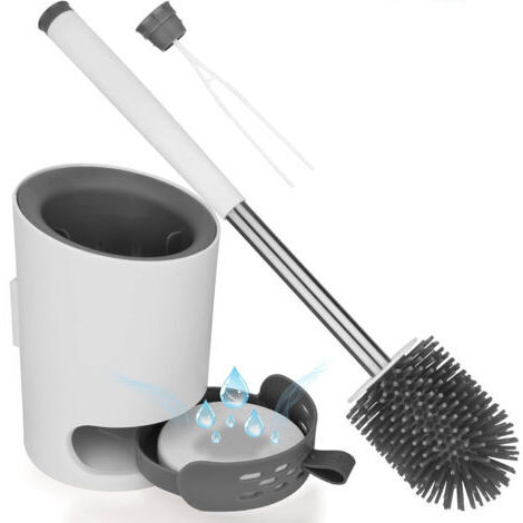 Pr Brosse WC Brosse de Toilette en Silicone Antibactérienne Balayette WC Balai Brosse Ensemble avec Support Suspendu Pincette Cachée Boue de Diatomées Crochet Adhésif Manche de Abattant WC pour Maison